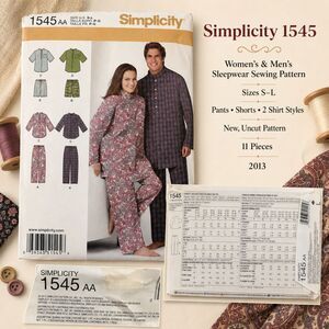 Simplicity 1545 Uncut Pattern S-L Women's Men's Pajamas Pants Shorts Shirts
